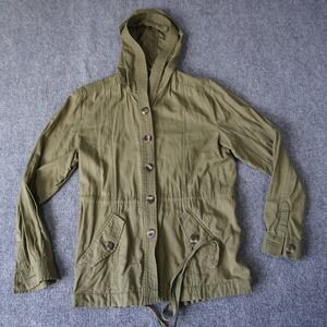 Army Green Hooded Anorak Jacket Lightweight Utility Drawstring‎ Waist Medium